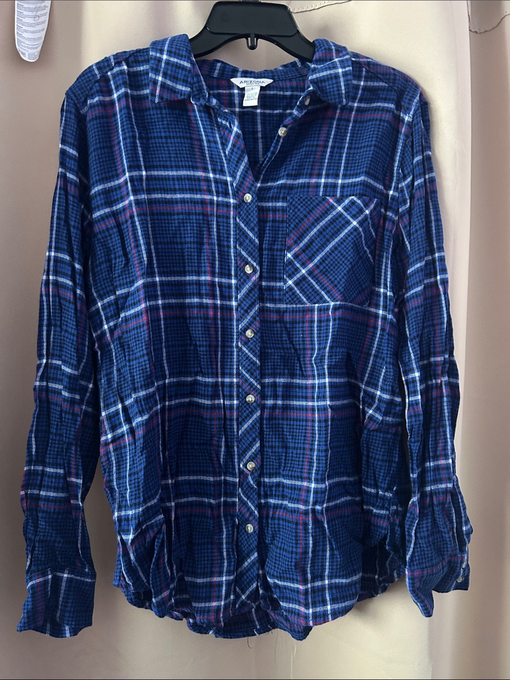 Arizona Jean Company Navy and White Plaid Button-Down Shirt